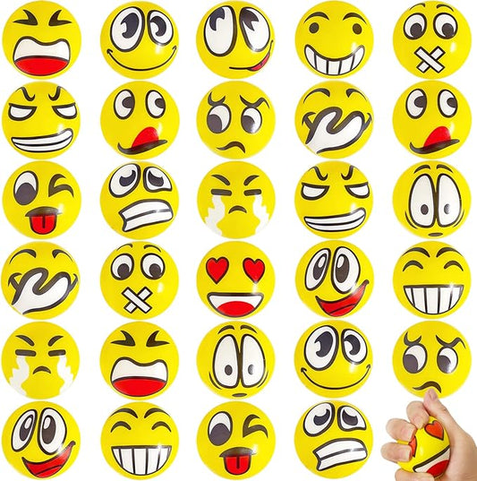 30 Pcs Face Stress Balls,2.5" Funny Face Squeeze Balls,Stress Relief Balls for Gifts,Kids,Party Favors,Present Fillers,Coworkers