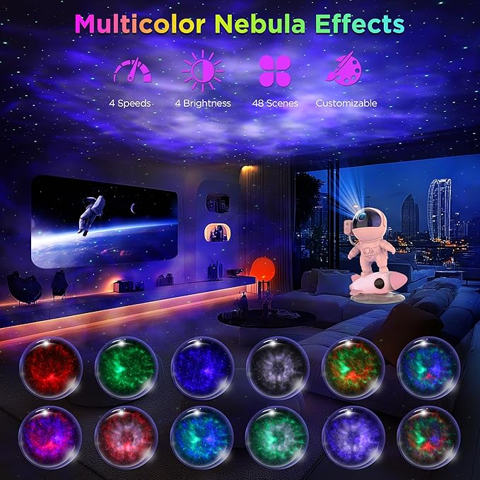 Astronaut Galaxy Projector for Bedroom, Star Projector Galaxy Light with App & Remote Control, White Noises, Bluetooth Speaker, Rocket Night Light for Kids, Ceiling, Gifts, Room Decor