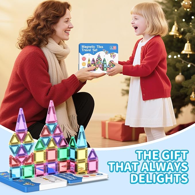 40PCS Mini Magnetic Tiles Travel Set, Portable STEM Building Blocks for Kids with Metal Storage Box, Montessori Sensory Toys for Classroom & Travel, Ideal Gift for Boys & Girls