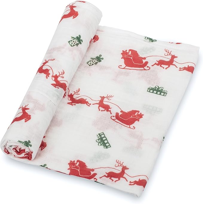 LollyBanks Baby Blanket, 100% Cotton Cozy Muslin Swaddle Blankets for Boys and Girls, 47 x 47 Inches Newborn Blanket, Soft and Breathable Receiving Blankets, Baby Essentials, Registry (Reindeer Print)