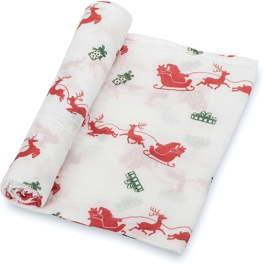 LollyBanks Baby Blanket, 100% Cotton Cozy Muslin Swaddle Blankets for Boys and Girls, 47 x 47 Inches Newborn Blanket, Soft and Breathable Receiving Blankets, Baby Essentials, Registry (Reindeer Print)