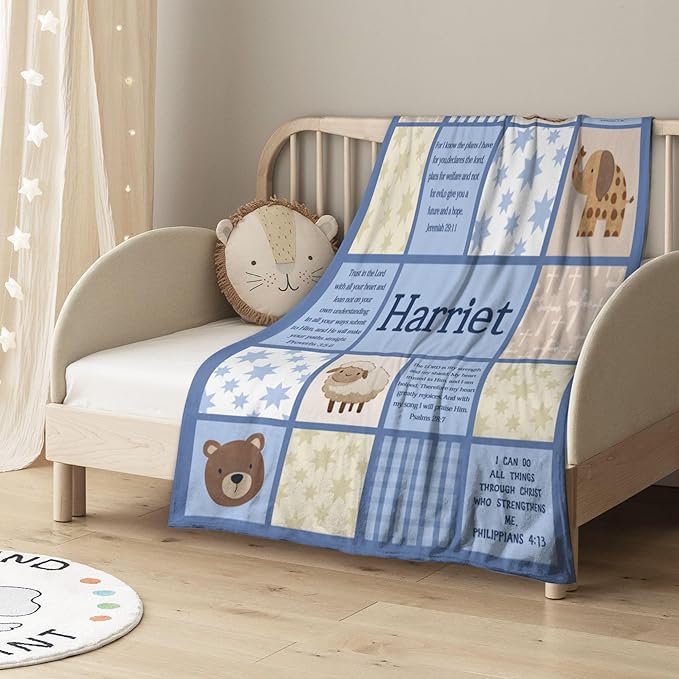 Personalized Baby Blankets with Name Christian Gift for Baby Plush Baptism Blanket Scripture Quote Swaddle Bible Verse Blanket for Newborn Birthday Christmas Christening Godchild Gift