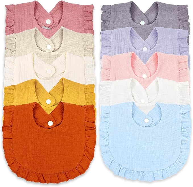 EllieHouse Baby Bibs for Girls Boys 10Pack Muslin Drool Teeth Drooling Teething Bibs Muslin Cotton for Infant Toddler