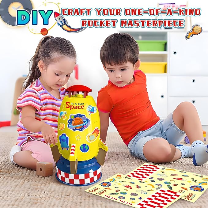 Water Rocket Sprinkler for Kids, Outdoor Sprinkler Rocket Launcher Toy for Backyard, Summer Water Toys for Kids Ages 3-12, Fun Water Powered Rocket Toy (Yellow-2)