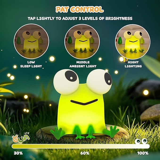 Cute Frog Night Light, LED Silicone Squishy Novelty Animal Lamp,3 Levels Dimmable/Timer Nursery Nightlight for Kids, Rechargeable Touch Bedside Lamp, Bedroom/Dorm Decor, Baby Boys Girls Gifts