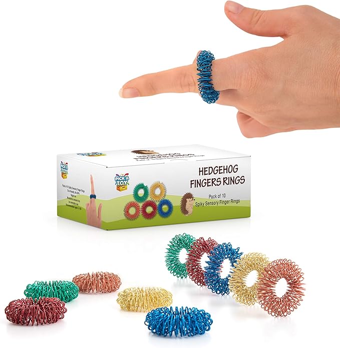 Acupressure Rings for Stress & Focus – 10 Quiet Metal Fidget Toys for Adults & Kids 5+ | Pick A Toy Sensory Set for Relaxation, Pain Relief & School Use
