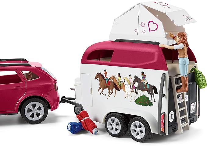 Schleich Horse Car and Trailer Toys - Multi Piece SUV & Trailer Playset, with Horse Figurine, Rider Action Figure, and Pony Accessories, for Girls and Boys Ages 5 and Above