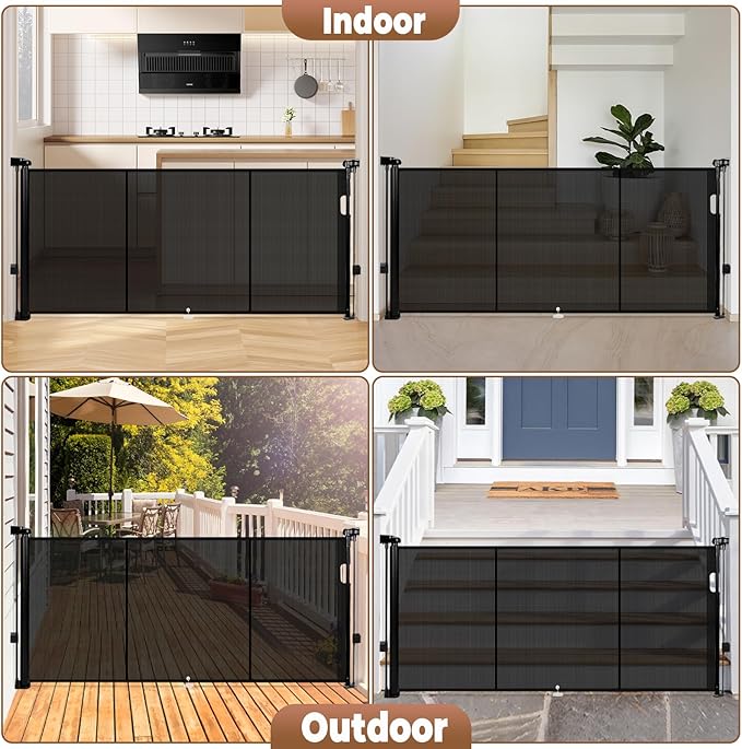 81" Retractable Baby Gate Extra Wide, 41" Tall Retractable Dog Gate for Stairs, Doorways, Decks, Mesh Gate Long Child Gate Pet Gate for Indoor, Outdoor, with Reinforced Mesh Rods, Dual Locks