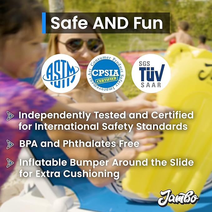 JAMBO Premium Triple Water Slide with 3 Bodyboards, 20Ft Heavy Duty Slip Splash and Slides-Advanced 3-Way Sprinkler System, Splash Pad Mat Backyard Summer Outdoor Water Toys n Long Slides for Kids