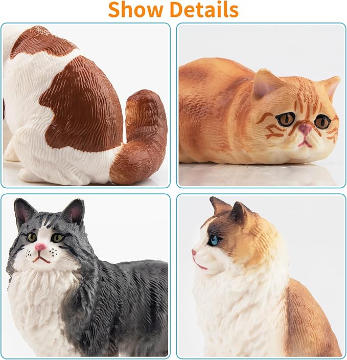 12PCS Realistic Cat Figurines, Plastic Cat Figure, Cat Cake Topper Kitten Toy Halloween Christmas Birthday Gift for Kids and Children