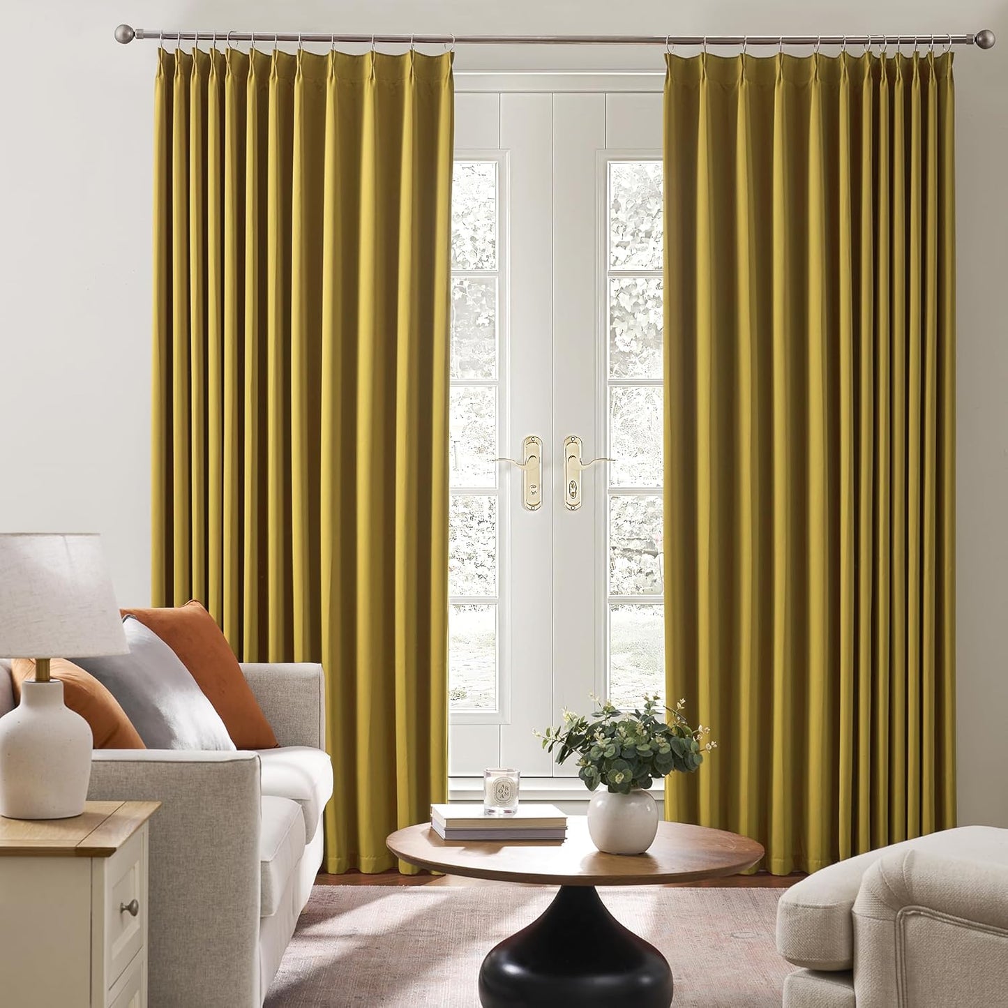 KEQIAOSUOCAI Yellow Pinch Pleated Curtains 96 Inch Length 2 Panels Set Noise Cancelling Window Drapes for Nursery Bedroom Living Room 40x96