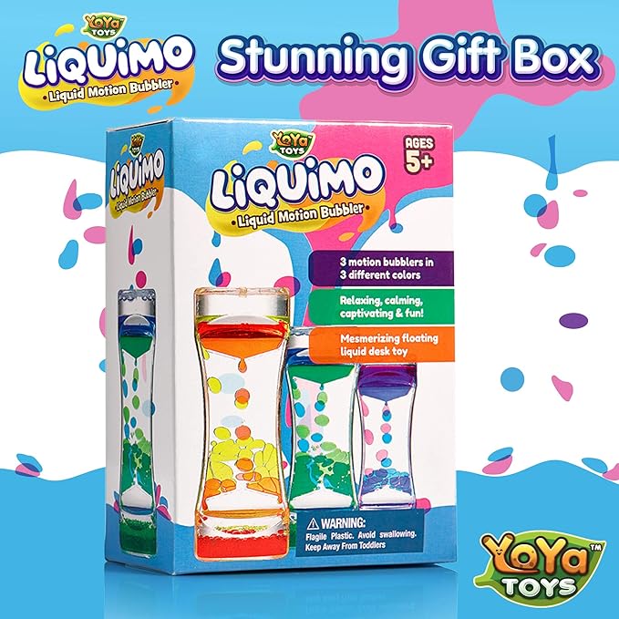 YoYa Toys Liquimo - Liquid Motion Bubbler - 3 Pack - Sensory Fidget Desk Toy for Kids & Adults - Relaxing Hourglass Timer Tubes - Calming Visual Play for School, Home, Office, Stress Relief and Focus