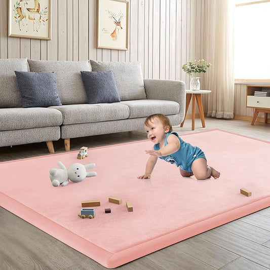 Baby Play Mat for Floor Tummy Time Mat Nursery Muscle Area Rug Playroom Rug Tatami 59"*59" Memory Foam 1.3" Thick Crawling For Babies,Toddlers, Infants, Kids,Floor(Pink)