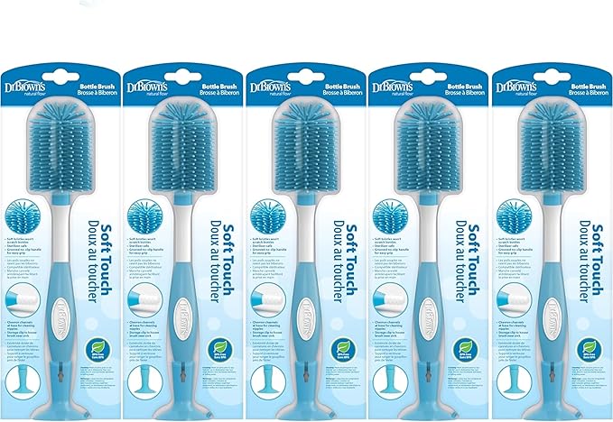 Dr. Brown's Soft Touch No Scratch Baby Bottle Cleaning Brush Nipple Cleaner with Stand and Storage Clip, BPA Free, Blue 1-Pack (Pack of 5)