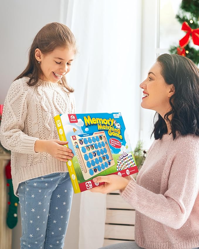 Coogam Memory Matching Game, Wooden Board Travel Toy with Memory Cards, Essential Activity for Road Trip Airplane/Car/Camping, Fine Motor Educational Gift Toy for 3 4 5 Year Old Kids