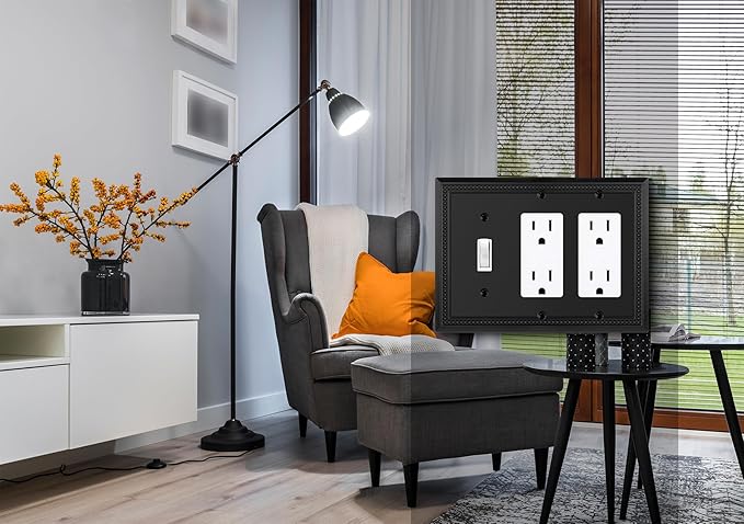 Henne Bery Sunken Pearls Heavy Duty Decorative Wall Plate Switch Plate Outlet Cover (Single Toggle/Double Decorator, Matte Black)