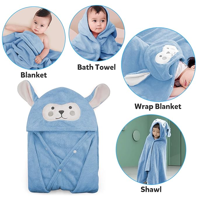 ROMASA Baby Bath Towel Hooded Ultra Soft Towel Highly Absorbent Bathrobe Blanket Toddlers Shower Gifts for Boys Girls-27.5" x 55" (Blue)