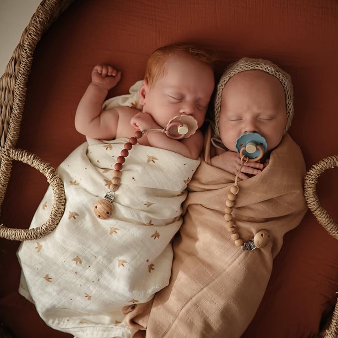 FRIGG Daisy Natural Rubber Baby Pacifier | Made in Denmark | BPA-Free (Biscuit/Lily Pad, 0-6 Months) 2-Pack