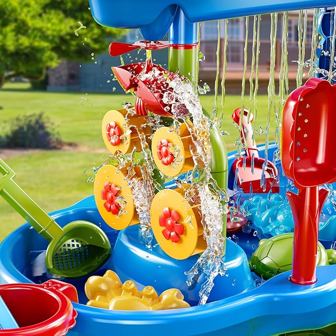 Water Table for Toddlers 3-5, 3-Tier Kids Sand Water Table, Water and Sand Activity Sensory Table Summer Beach Outside Toys Backyard for Kids Toddlers Age 3 4 5 6 7 8