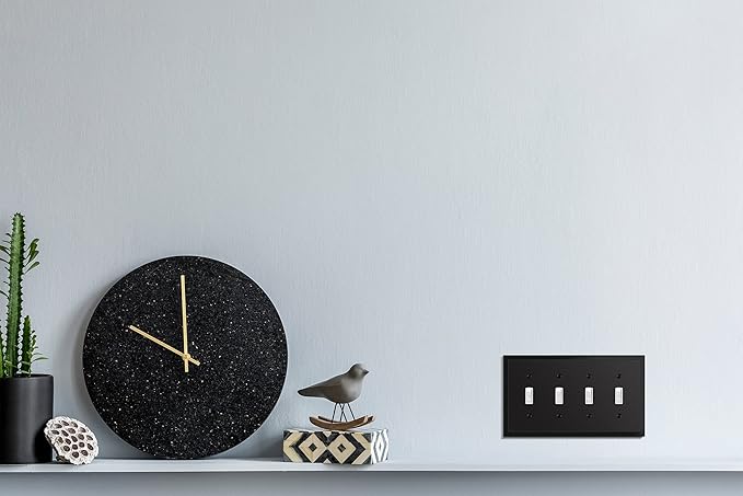 Modern Edge Decorative Wall Plate Switch Plate Outlet Cover, Durable Solid Zinc Alloy (Quad Toggle, Matte Black)