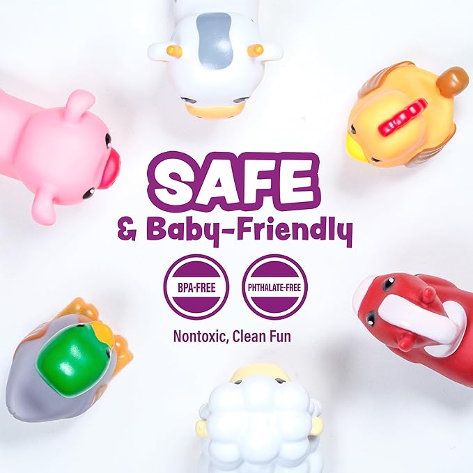 Tub Works® Barnyard™ Mold Free Bath Toys, 6 Pack | Sealed, No Hole Bath Toys Design Keeps Moisture Out | Soft, Squeezable & Float on Water | Farm Animals Baby & Toddler Bathtub Toys | Baby Pool Toys