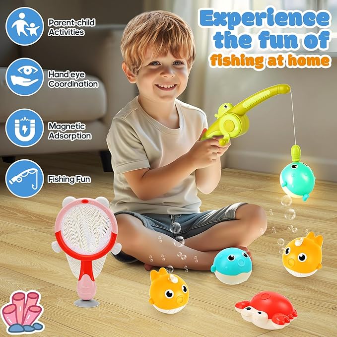 Light Up Bath Toys for Kids Ages 1- 3,7PC No Holes Baby Shower Bath Toys Set,Fun Magnetic Fishing Game Bathtub Toy,Birthday for Toddler Boys Girls 1 2 3 4 5 6 Old Year