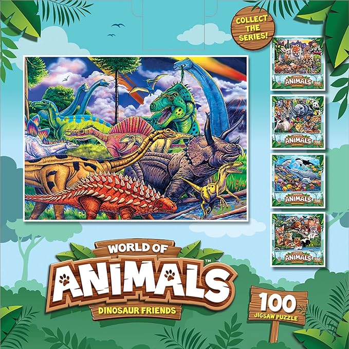 Masterpieces World of Animals 100 Piece Jigsaw Puzzle for Kids - Dinosaur Friends - 11.5"x15"