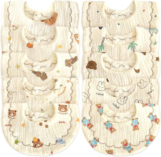 EllieHouse Baby Bibs for Girls Boys 10Pack Muslin Drool Teeth Drooling Teething Bibs Muslin Cotton for Infant Toddler