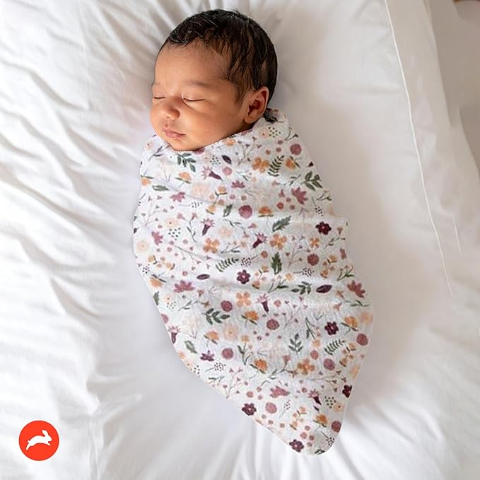 RED ROVR 100% Certified Organic Cotton Muslin Swaddle | Newborn Receiving Blanket | Baby Wrap | Boy, Girl, Unisex | Soft, Lightweight, Breathable | Burping, Nursing | 44" x 44" | Mauve Meadow