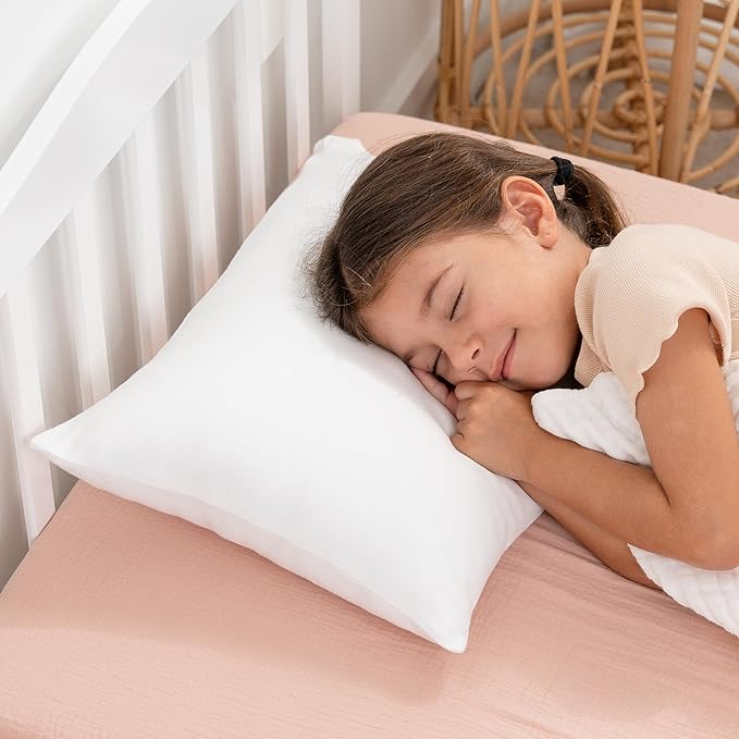 Comfy Cubs Toddler Pillow with Cotton Pillowcase, 13 x 18 in - Travel and Sleep Support for Kids - Lightweight, Breathable Microfiber Fill - Soft and Cozy Small Pillow for Toddlers - White