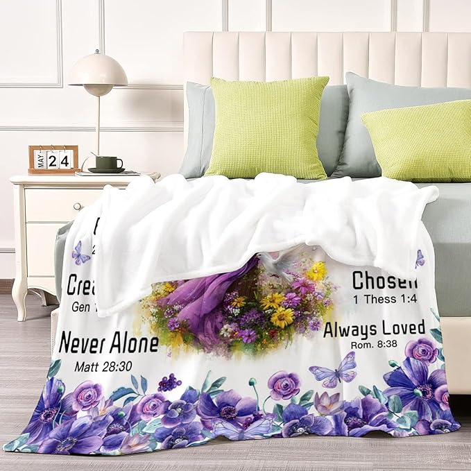 Customized Blankets with Name Personalized Baby Blankets Plush Baptism Blanket Scripture Quote Swaddle Bible Verse Blanket Christian Gift for Girls Birthday Christmas Christening Godchild Gifts