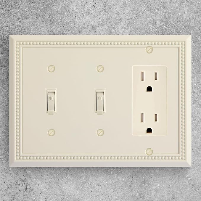 Henne Bery Sunken Pearls Heavy Duty Decorative Wall Plate Switch Plate Outlet Cover (Double Toggle/Single Decorator, Light Almond)