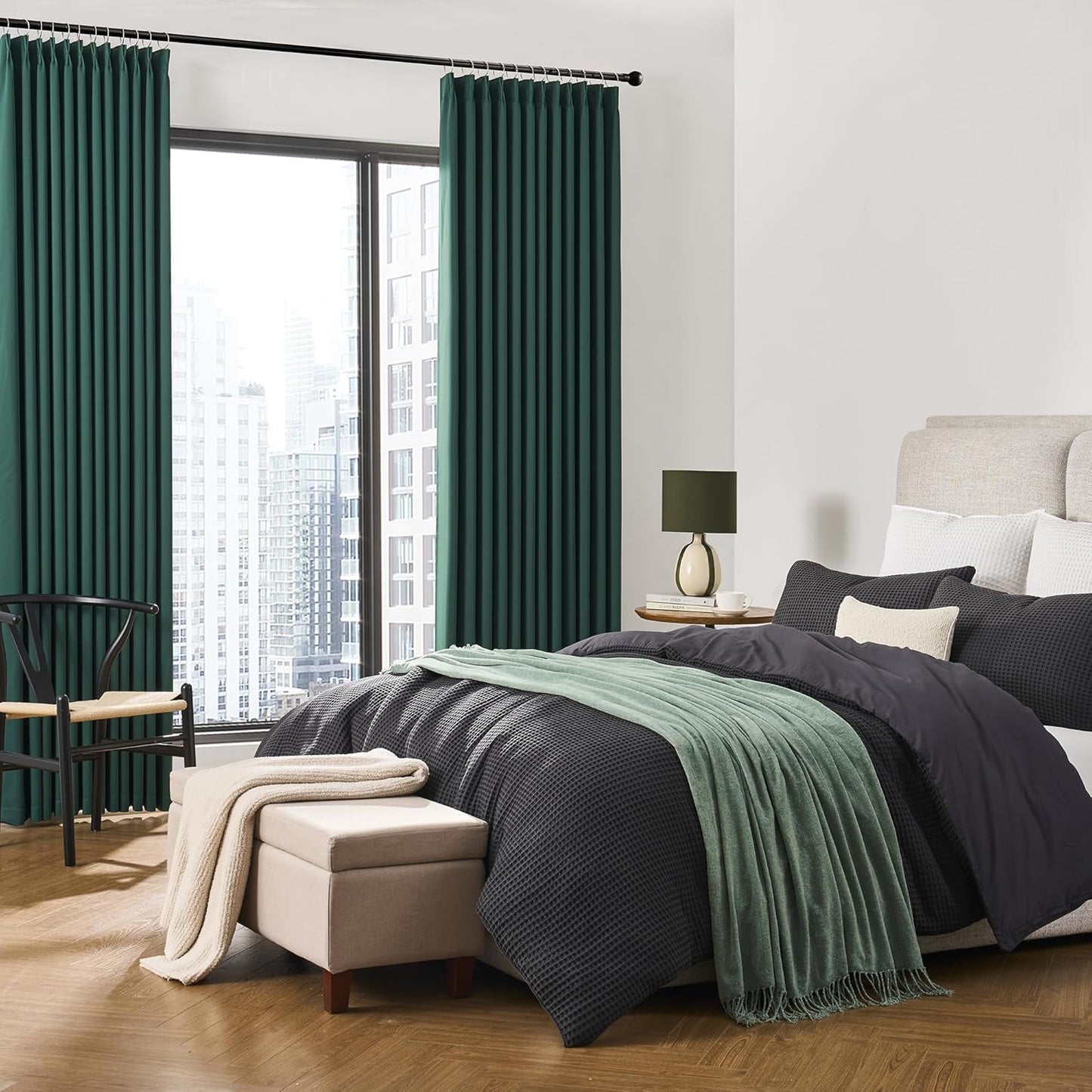 KEQIAOSUOCAI Dark Emerald/Hunter Green Curtains with Pinch Pleat 2 Panels Set,96 Inches Long 8 Ft Floor to Ceiling Length, Thermal Insulated Privacy Drapes/Draperies for Living Room Bedroom