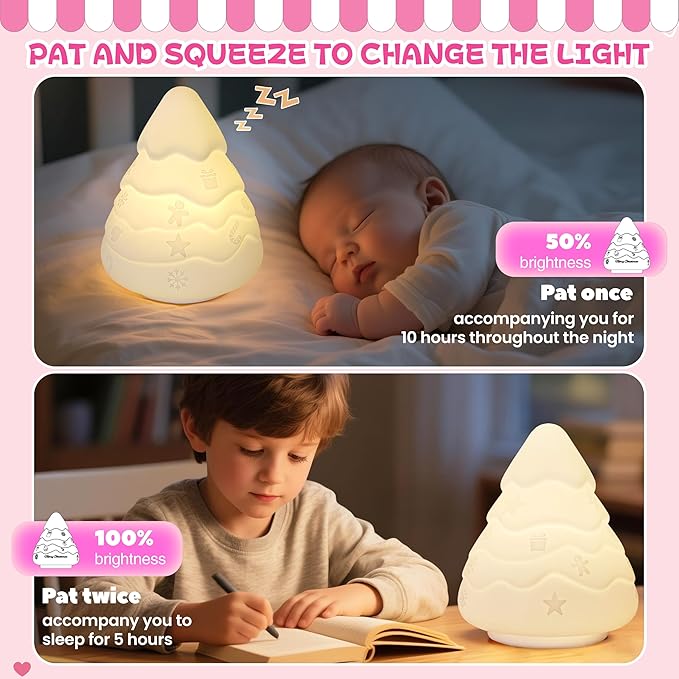Night Light for Kids, Rechargeable Dimmable Silicone LED Nightlight with 7 Colors, Baby Nursery Night Lamp, Touch Squishy Lamp, Cute Gifts for Girls, Boys, Toddler Room Decor, Christmas Tree