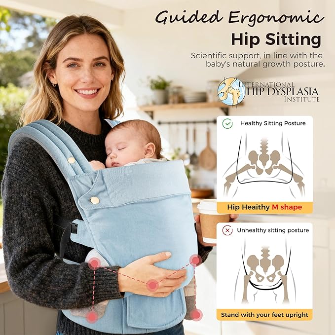 Baby Carrier Newborn to Toddler- Ergonomic,Cozy and Lightweight Infant Carrier for 7-40lbs,3 Carry Positions Newborn Carrier,Denim Blue