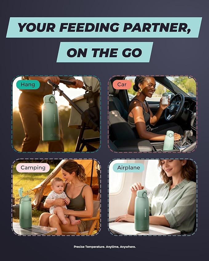 Upgraded Portable Bottle Warmer for Travel with Self-Clean Function, Precise Temp Control & 8 Feeds per Charge, 16oz Bottle Warmer On-The-Go Parents, 100W Fast Heating for Breast Milk & Formula