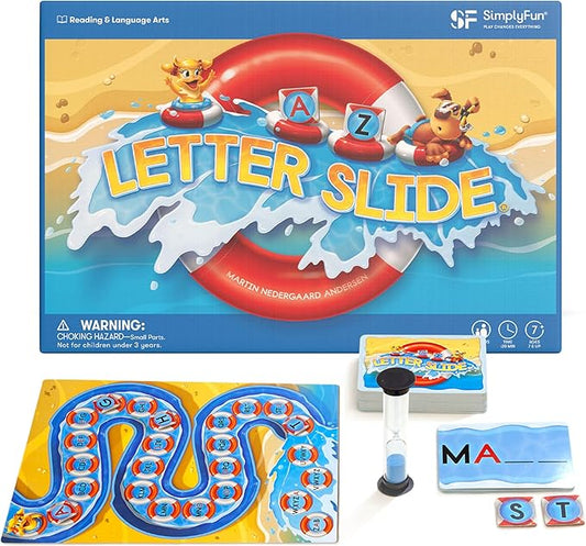 SimplyFun Letter Slide - Enhance Vocabulary and Language Skills with This Educational Game, Focused on Spelling, Consonants & Vowels, Fun for 2-4 Players, Ages 7 & Up