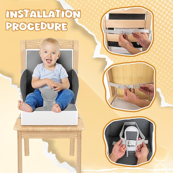 Portable Toddler Booster Seat for Dining Table, Adjustable Lightweight Toddler Chair for Travel, Compact Design, Easy to Clean (Grey)