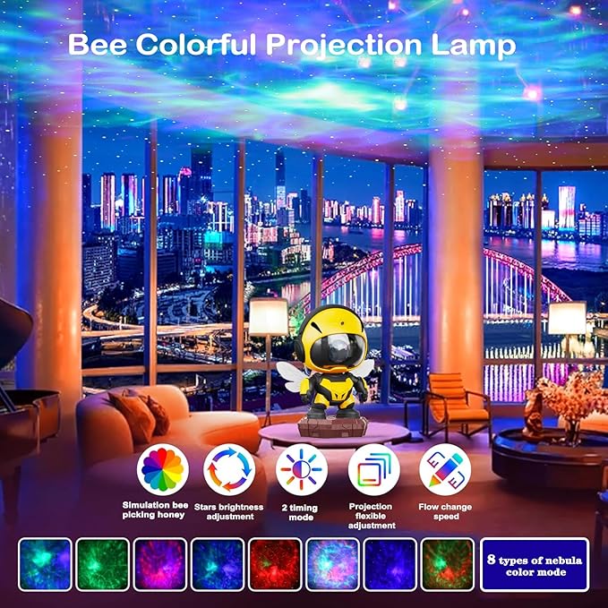 2024 New Bee Colorful Projector Lamp, Robot Toys, Star Sky Projector,Galaxy Night Light, LED Lamp, Children's Room Decor, Ideal for Christmas Gifts, Birthdays, Suitable for Girls and Boys, Adults