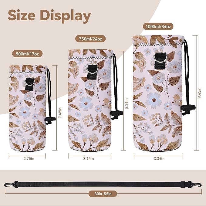 RICHEN Neoprene Water Bottle Carrier Bag with Adjustable Shoulder Strap,Insulated Water Bottle Cover for Stainless Steel/Glass/Plastic Bottles