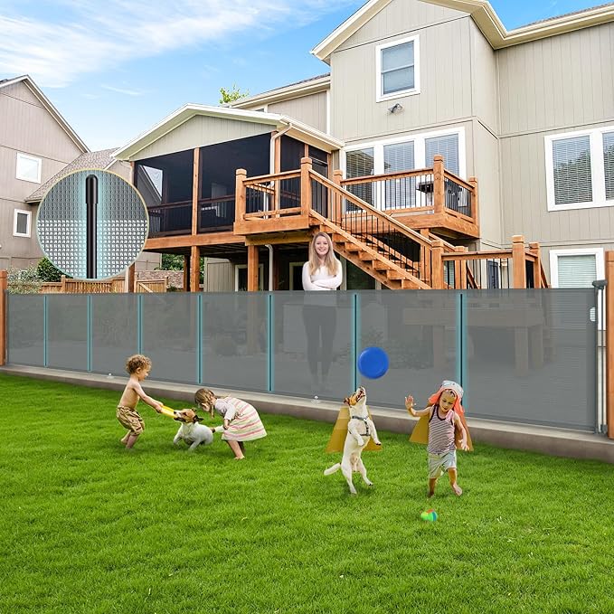 236'' Retractable Baby Gates Extra Wide, 42'' Extra Tall Retractable Dog Gate, 20 FT Grey Indoor/Outdoor Retractable Gate with Reinforcement Rods for Garage, Doorways, Stairs, Decks, Driveway, Patio
