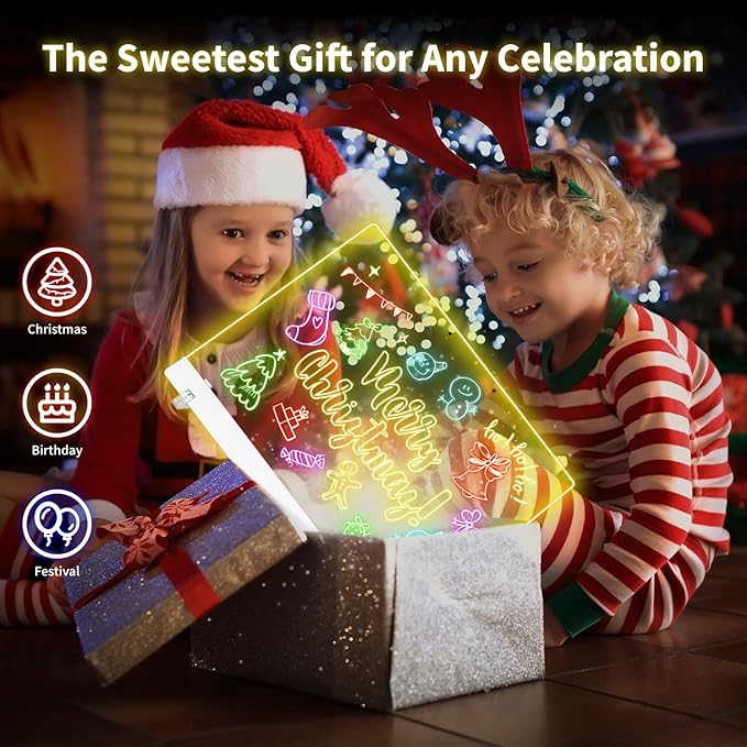 LED Note Board with Colors, Led Drawing Board for Kids, Light Up Acrylic Dry Erase Boards with Stand, Christmas & Birthday Gifts for Girls/Teens (White, 15.7" x 11.8")