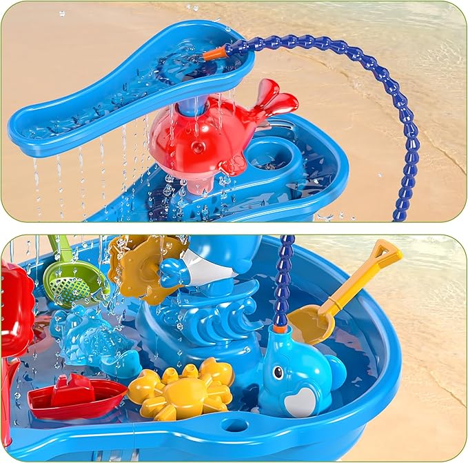 Water Table for Kids Ages 4-8 with Water Pumb, Summer Outdoor Sand Water Table for Boys Girls, Kids Water and Sand Activity Sensory Toys for Toddlers Age 3-8