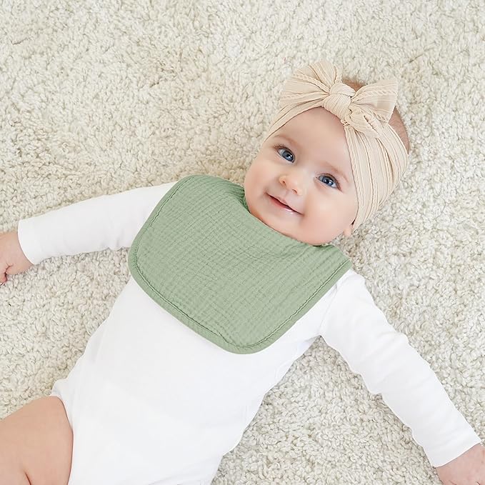 Bearmoss Muslin Baby Drooling Bibs 8 Pack, 100% Cotton Square Adjustable Bandana Bibs Gift for Baby Girls Boys Teething Drool