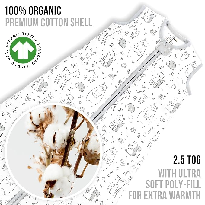 Mama Cheetah Baby Sleep Sack 2.5 TOG, Winter Baby Sleeping Bag with 2-Way Zipper, Organic Cotton Swaddle Transition Wearable Blanket for Boy Girl Infant Toddler, 18-24 Months, 1-Pack