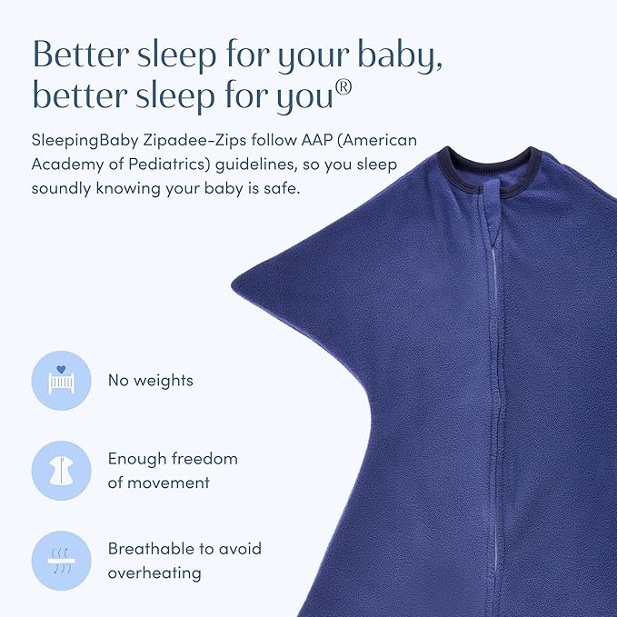 SleepingBaby Zipadee-Zip Transition Swaddle - Cozy Fleece Wearable Blanket with Two-Way Zipper for Baby Sleep - Navy, Large (12-24 Month)