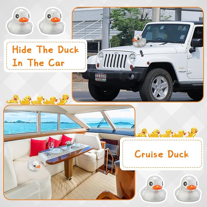 Honoson 6.89 Inch Giant Glitter Rubber Duck Big Glitter Rubber Duck Large Sparkly Duckling Bath Toy with Squeaky Sound for Summer Baby Shower Birthday Party Favor Gift(Silver)