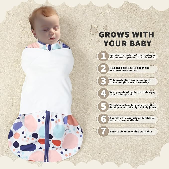Newborn Sleep Sack Baby Swaddle,3-Way Adjustable Wearable Blanket,100% Rayon Cotton Swaddling Sleeping Bag. (Rabbit&Rocks, 3-6 Months)