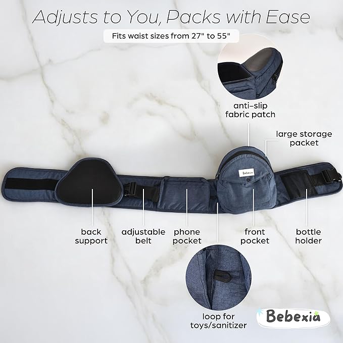 Baby Carrier with Hip Seat - with Lumbar & Back Support – Adjustable Waistband with Strong Support - Health Certified, Machine Washable, Fits Medium–Large (Black) (Grey)