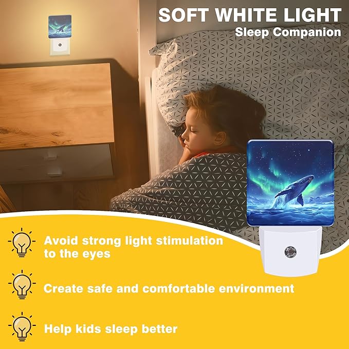 Jumping Whale Night Light, Aurora Plug-in Nightlight with Dusk to Dawn Auto Sensor for Home Bedroom Hallway Stairway Kitchen 0.5W Sleep Friendly Led Lamp for Women Men